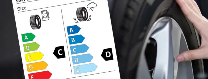 imagen de una neumático con la nueva etiqueta informativa de neumáticos de la UE