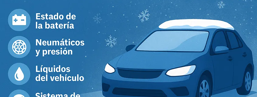 dibujo en tonos azules de un coche en condiciones de nieve y frío